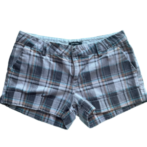 DKNY Gray and Blue Plaid Shorts Women’s 2